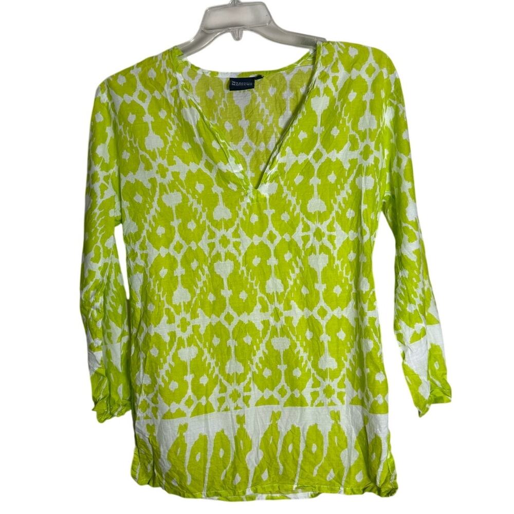 Madison Mathews Lime Green White Ikat Tunic Top Sz. S